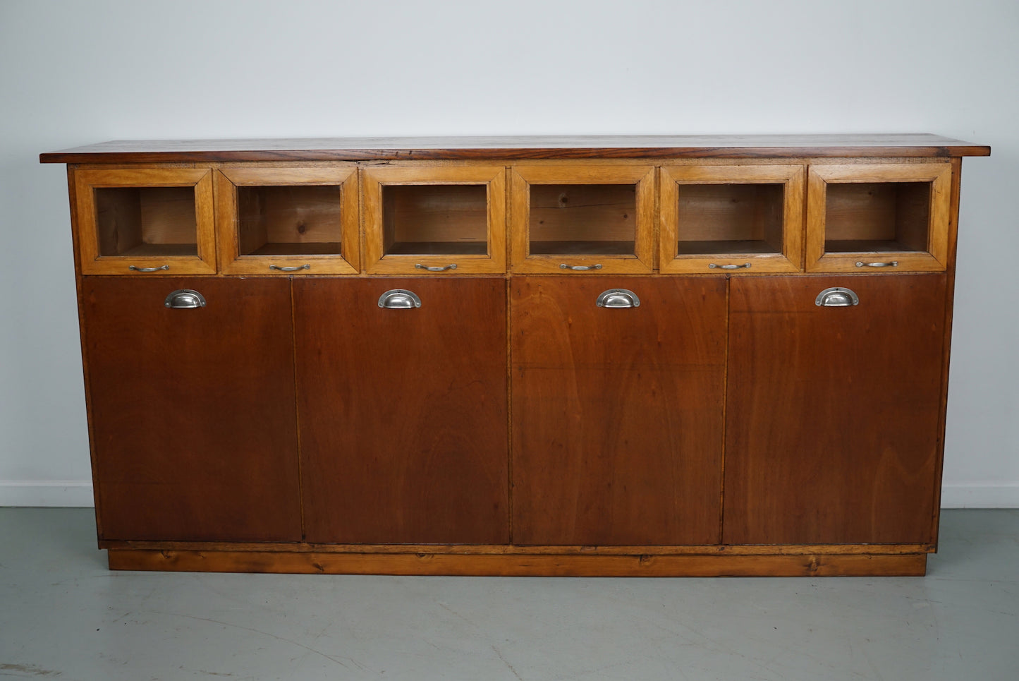 Vintage Dutch Beech & Oak Haberdashery Shop / Grain Cabinet, 1950s