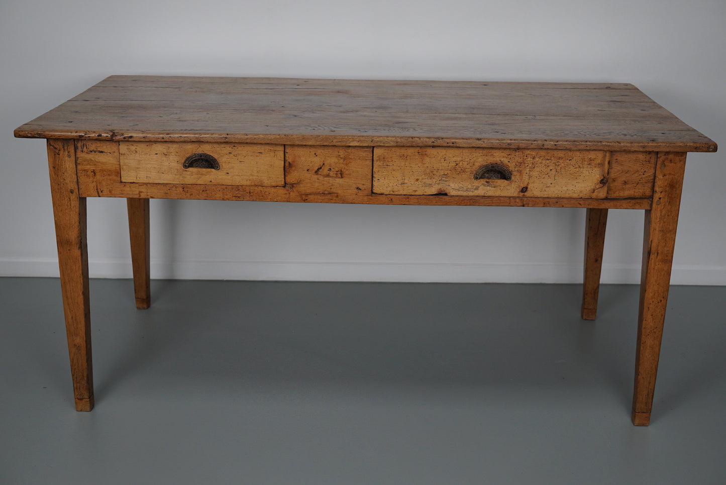 Antique Light Gold Oak 19th Century French Rustic Farmhouse Dining Table