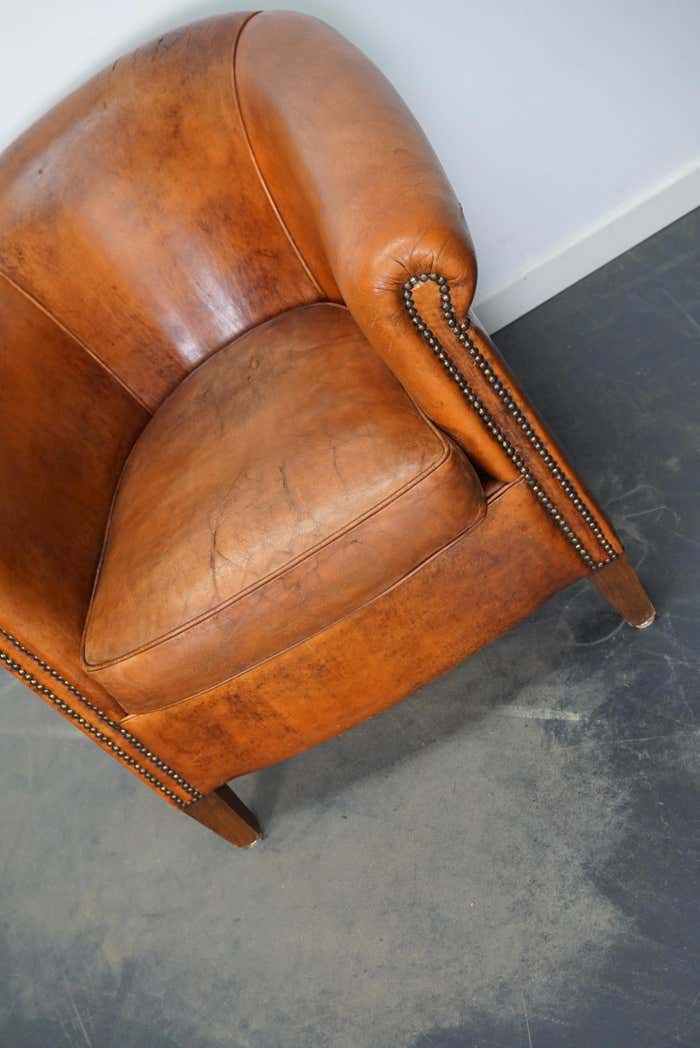 Vintage Dutch Cognac Colored Leather Club Chair