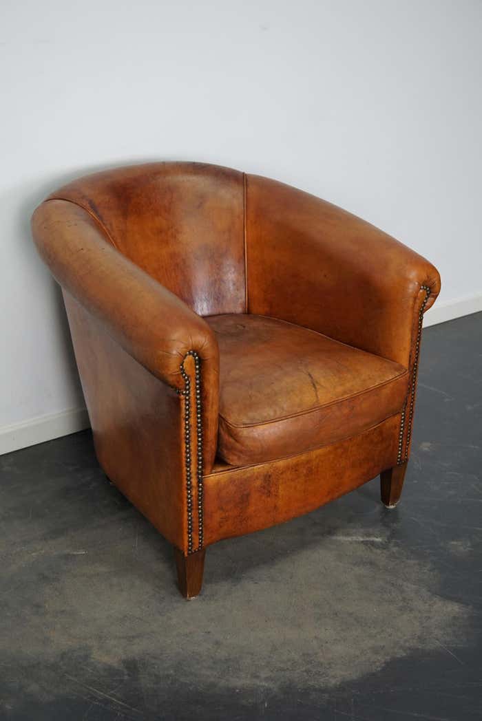 Vintage Dutch Cognac Colored Leather Club Chair