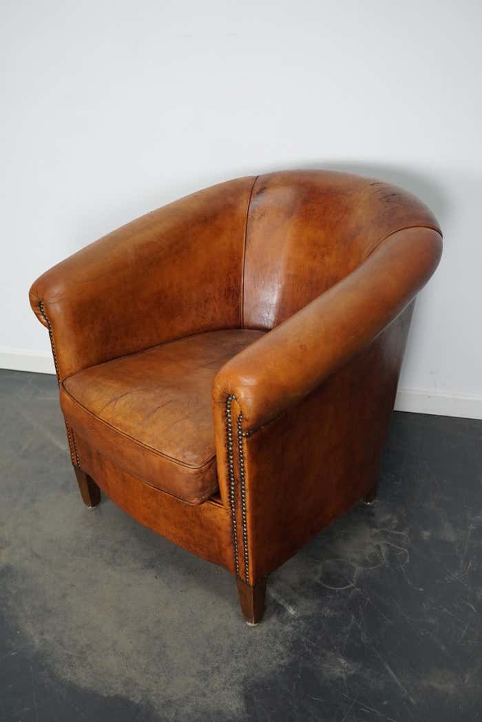 Vintage Dutch Cognac Colored Leather Club Chair