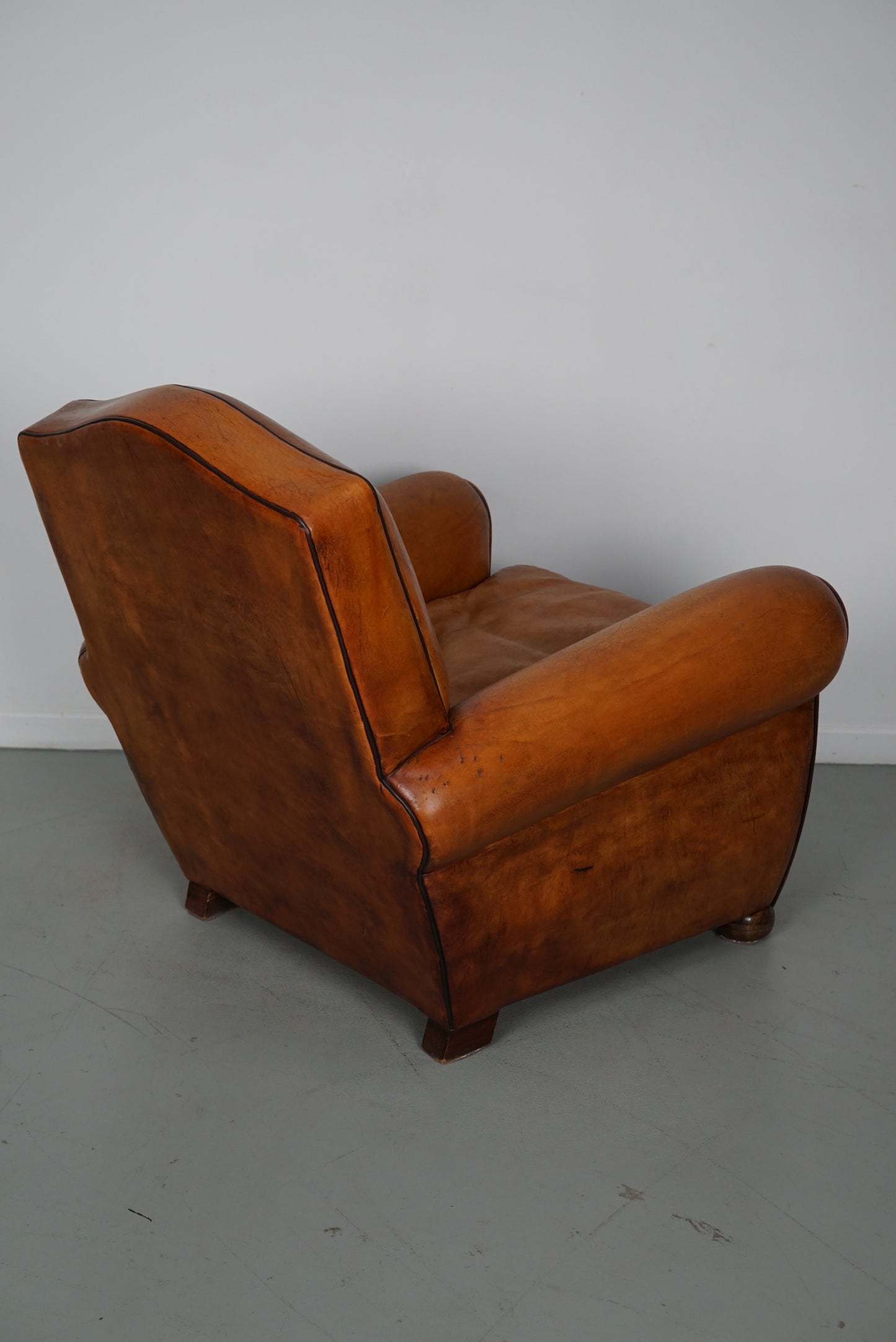 Vintage French Moustache Back Cognac-Colored Leather Club Chair