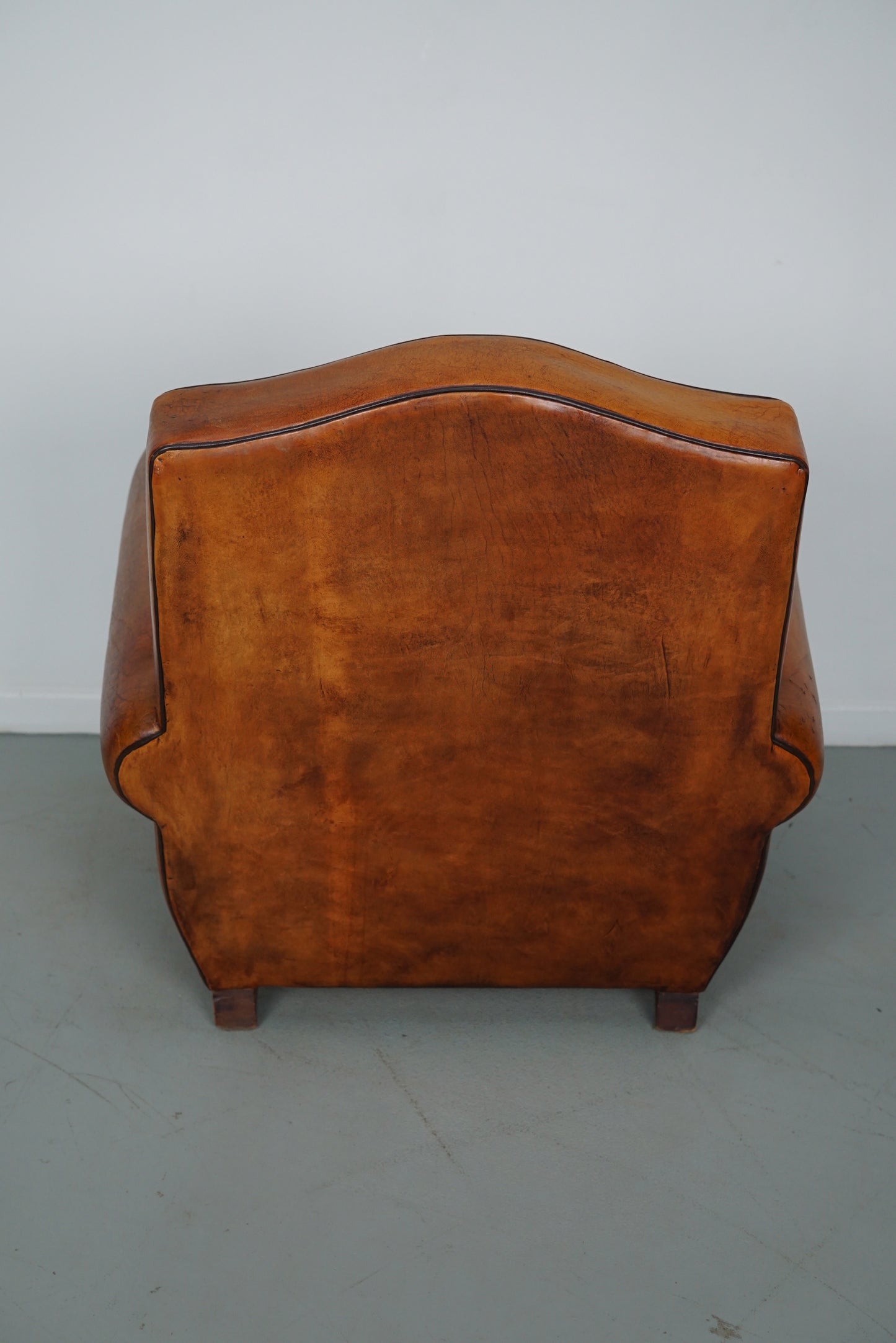 Vintage French Moustache Back Cognac-Colored Leather Club Chair
