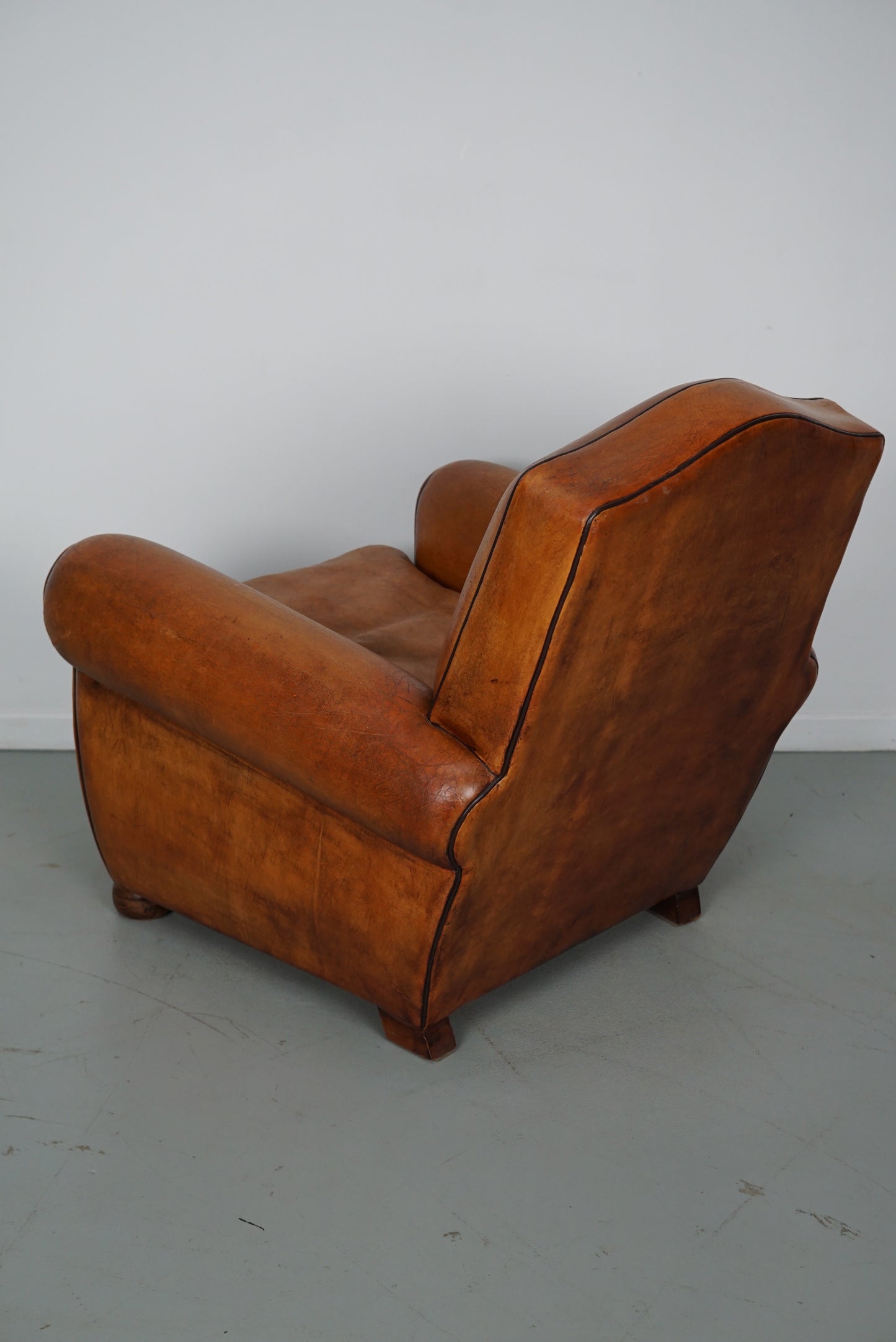 Vintage French Moustache Back Cognac-Colored Leather Club Chair