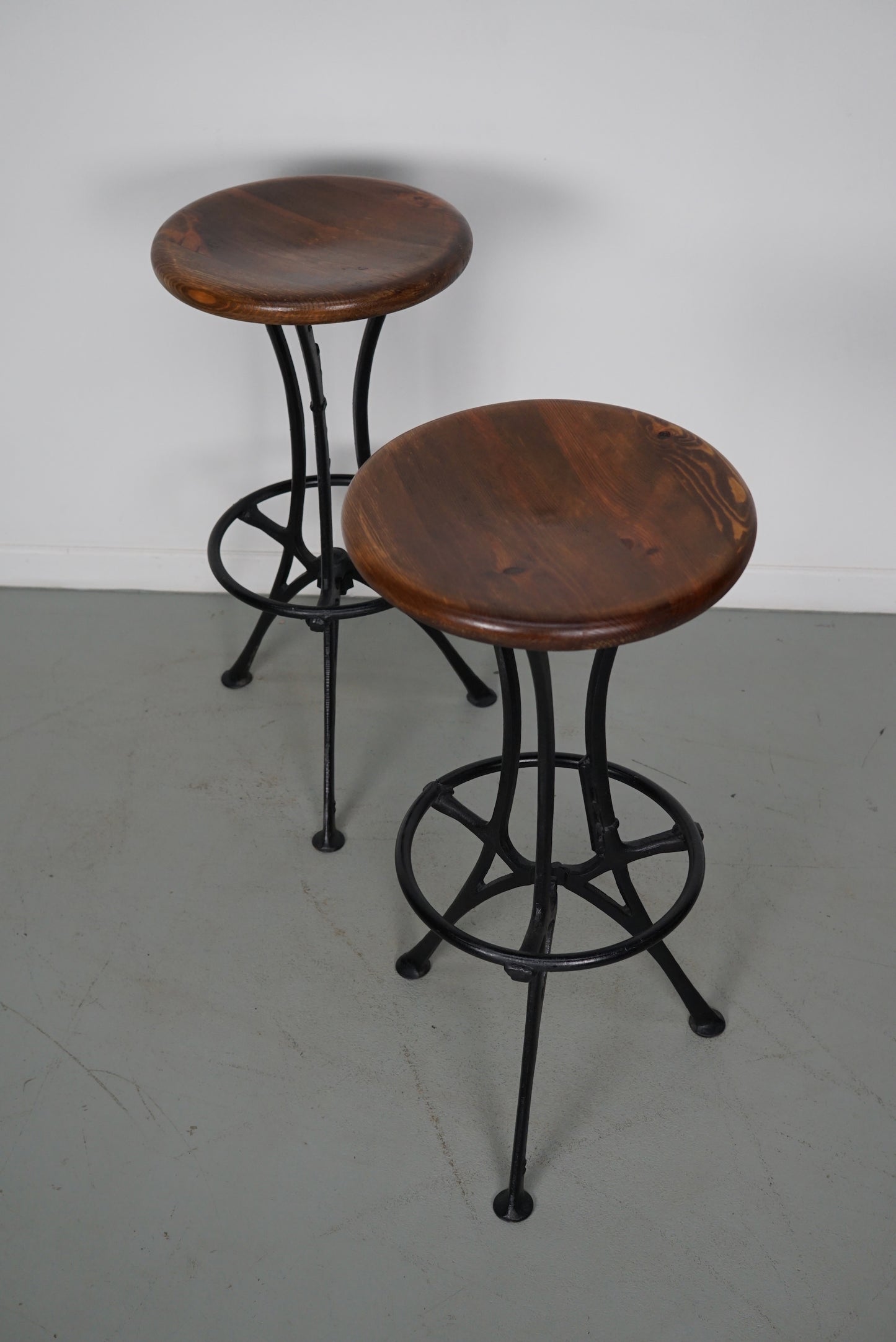 Pair of Italian Industrial Workshop Stools / Bar Stools