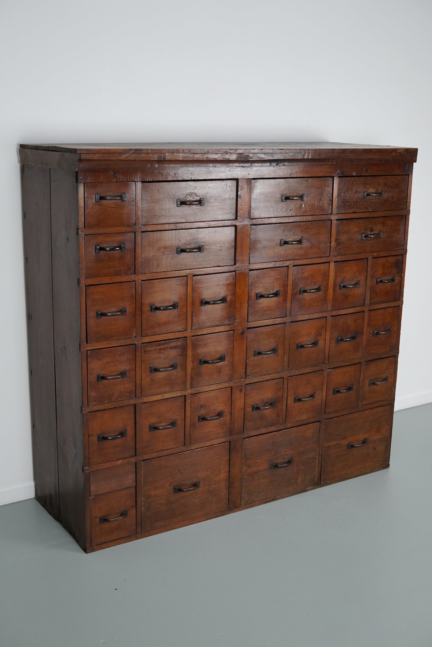 Large Dutch Industrial Pine Apothecary / Workshop Cabinet, circa 1950s
