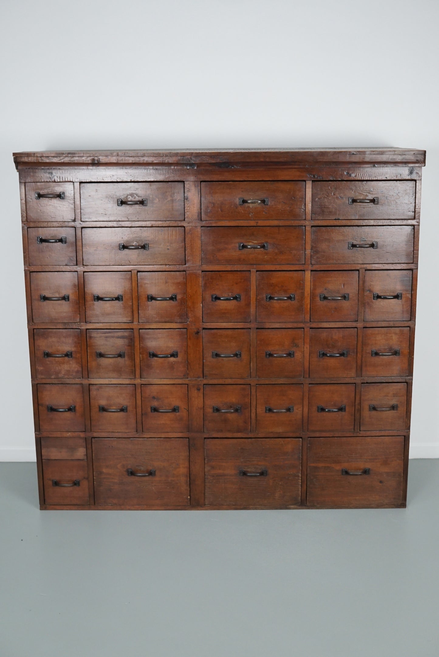 Large Dutch Industrial Pine Apothecary / Workshop Cabinet, circa 1950s