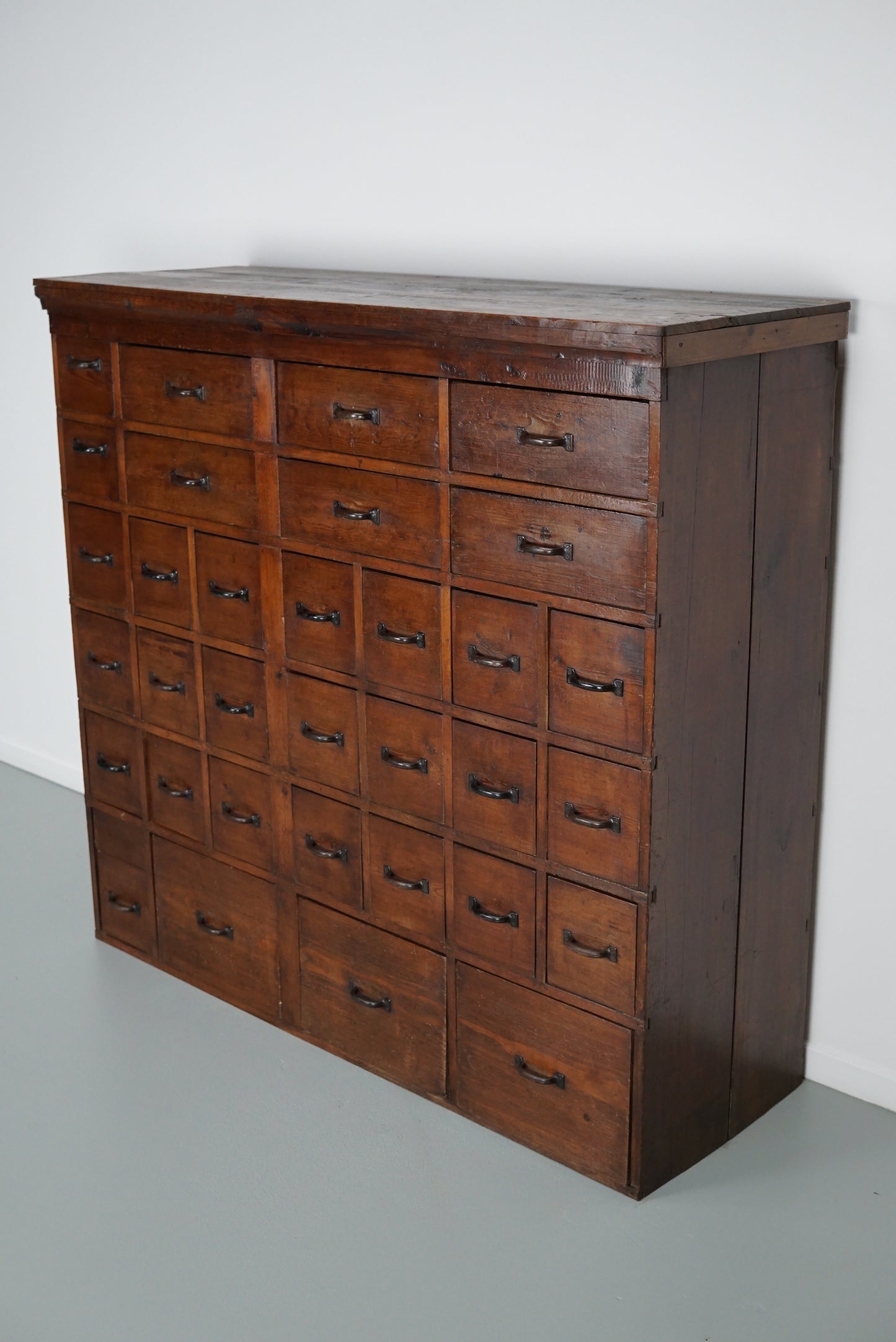 Large Dutch Industrial Pine Apothecary / Workshop Cabinet, circa 1950s