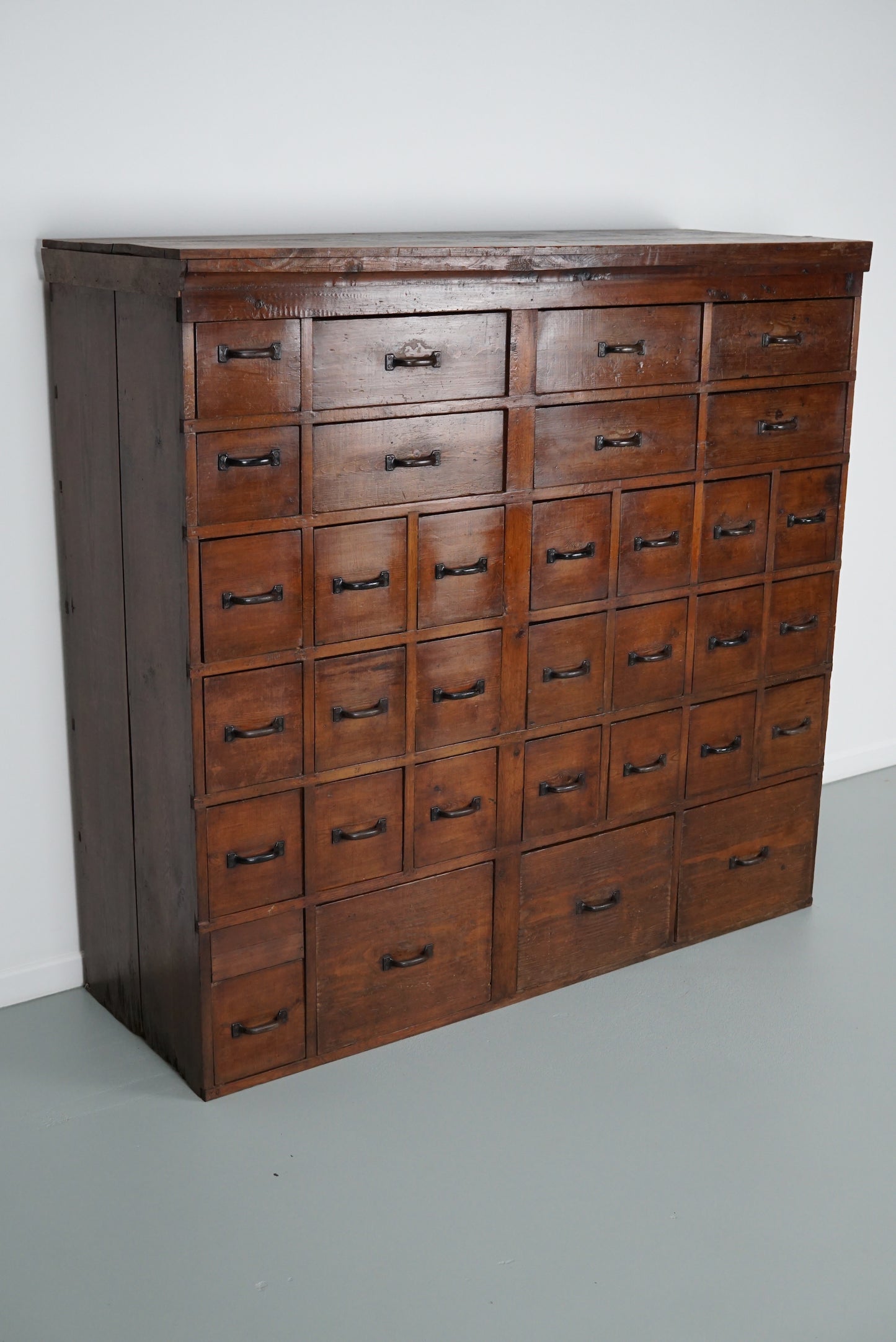 Large Dutch Industrial Pine Apothecary / Workshop Cabinet, circa 1950s