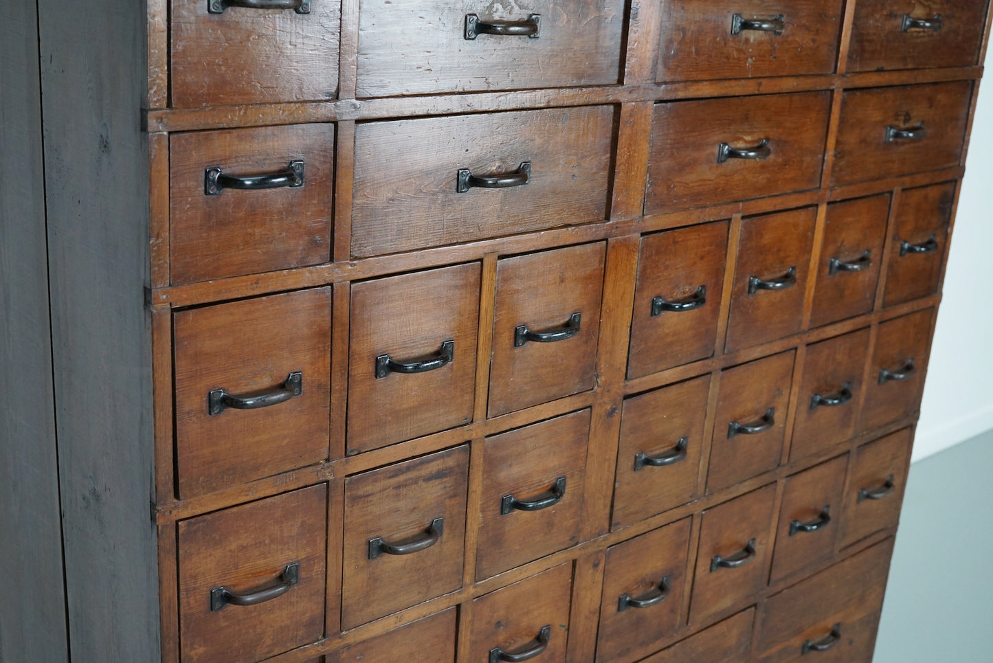 Large Dutch Industrial Pine Apothecary / Workshop Cabinet, circa 1950s