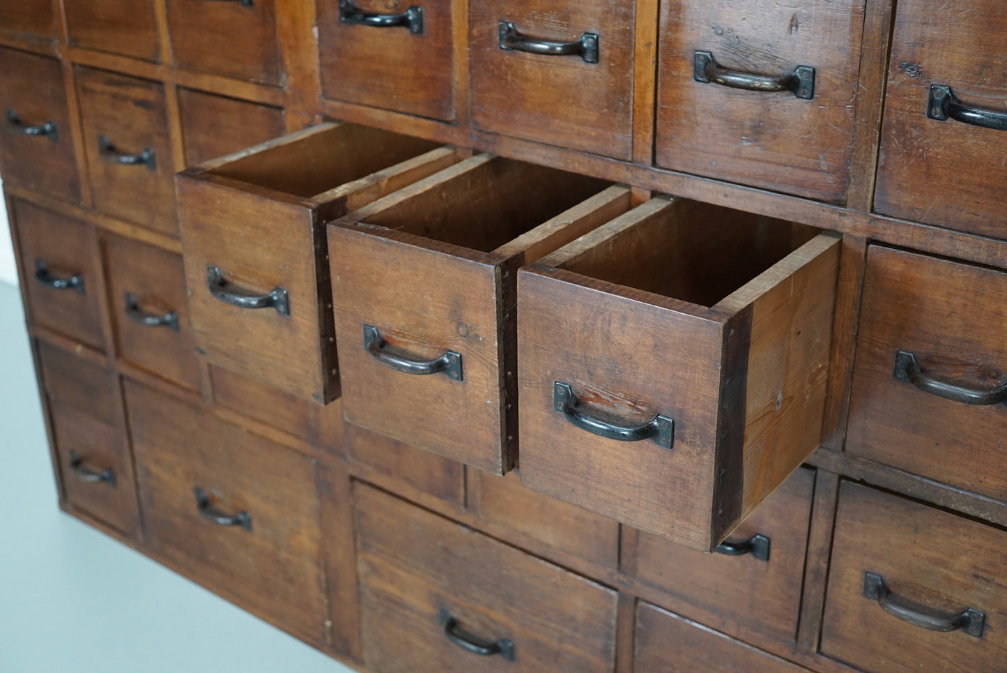 Large Dutch Industrial Pine Apothecary / Workshop Cabinet, circa 1950s