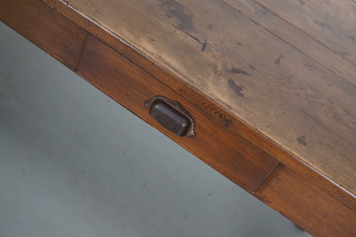 Antique Elm 19th Century French Rustic Farmhouse Dining Table