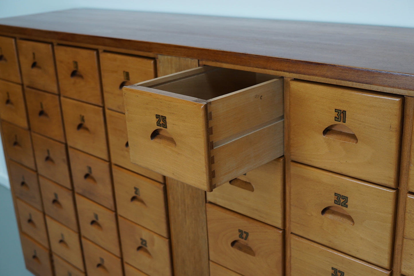 Dutch Industrial Beech Apothecary / School Cabinet, Mid-20th Century