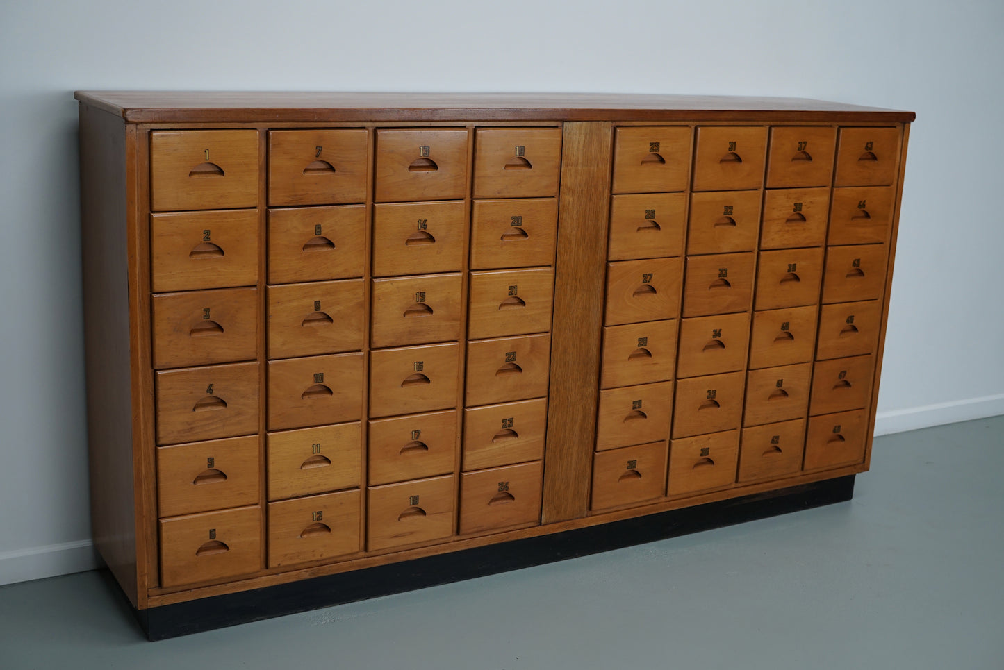 Dutch Industrial Beech Apothecary / School Cabinet, Mid-20th Century