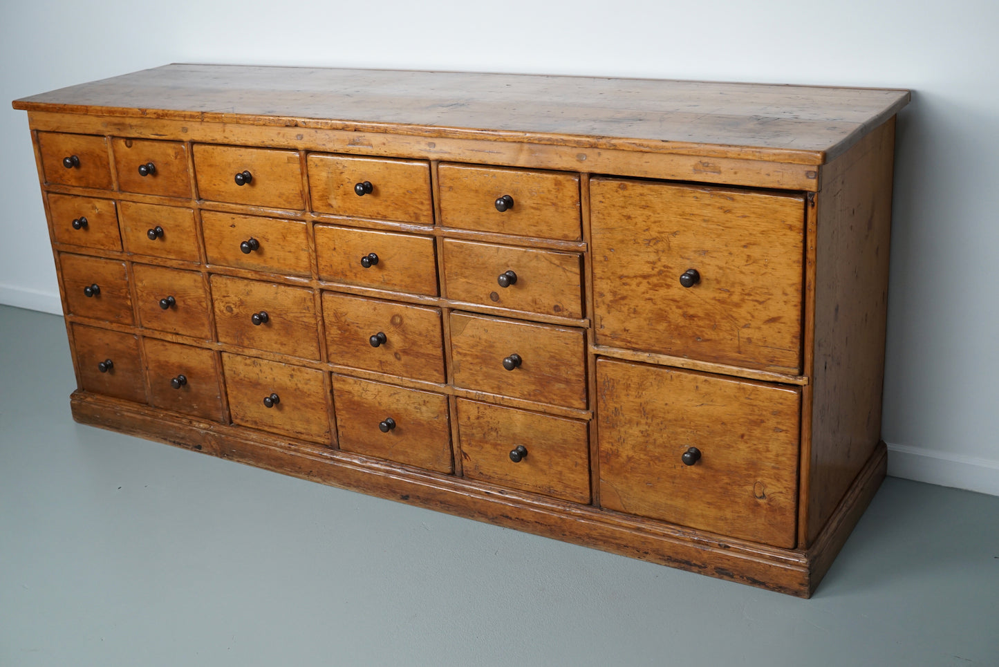 Antique English Pine Apothecary Cabinet / Bank of Drawers, 1890s
