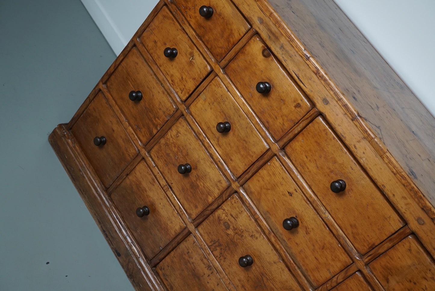 Antique English Pine Apothecary Cabinet / Bank of Drawers, 1890s