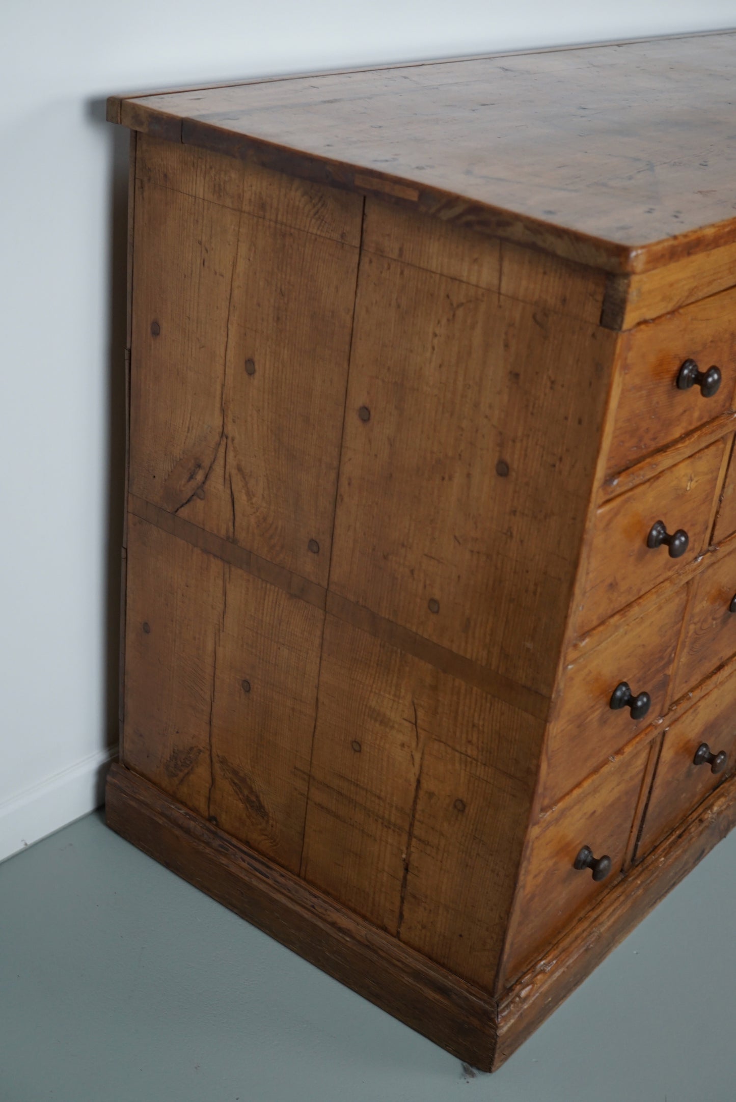 Antique English Pine Apothecary Cabinet / Bank of Drawers, 1890s