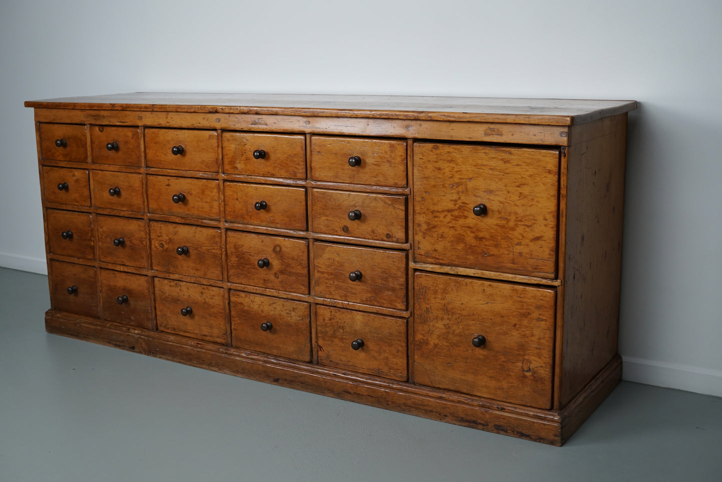 Antique English Pine Apothecary Cabinet / Bank of Drawers, 1890s