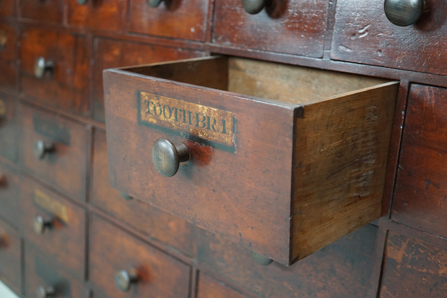 Antique Hardwood Apothecary Cabinet / Bank of Drawers, England, 19th Century