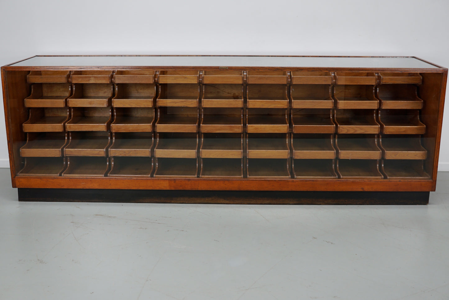 Vintage Large Dutch Oak & Glass Shop Counter Cabinet / Vitrine, Mid-Century