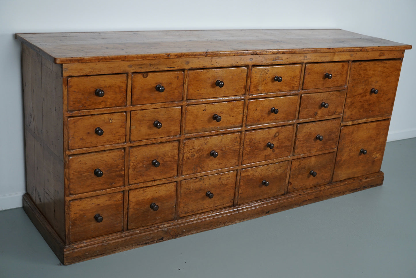 Antique English Pine Apothecary Cabinet / Bank of Drawers, 1890s