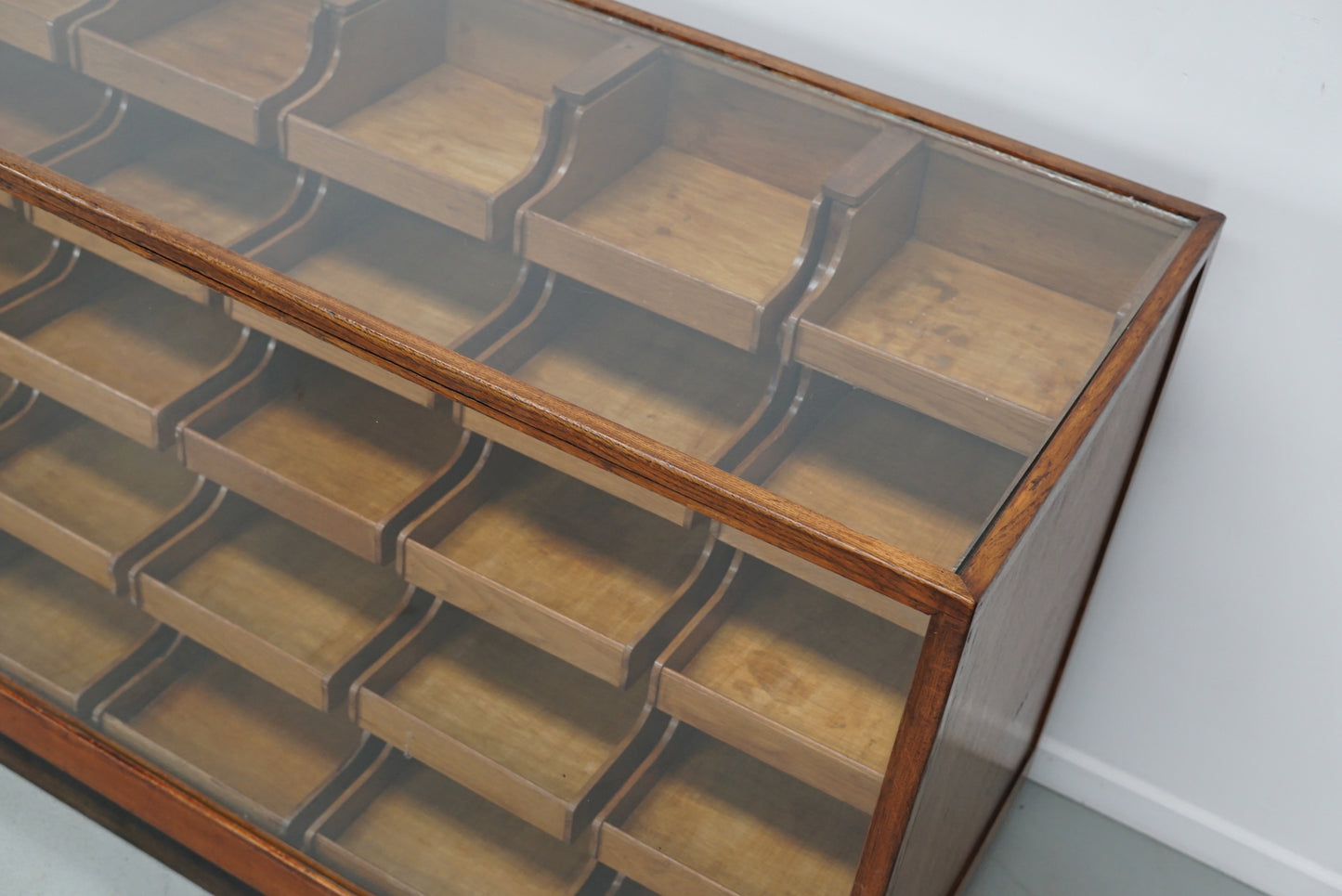 Vintage Large Dutch Oak & Glass Shop Counter Cabinet / Vitrine, Mid-Century