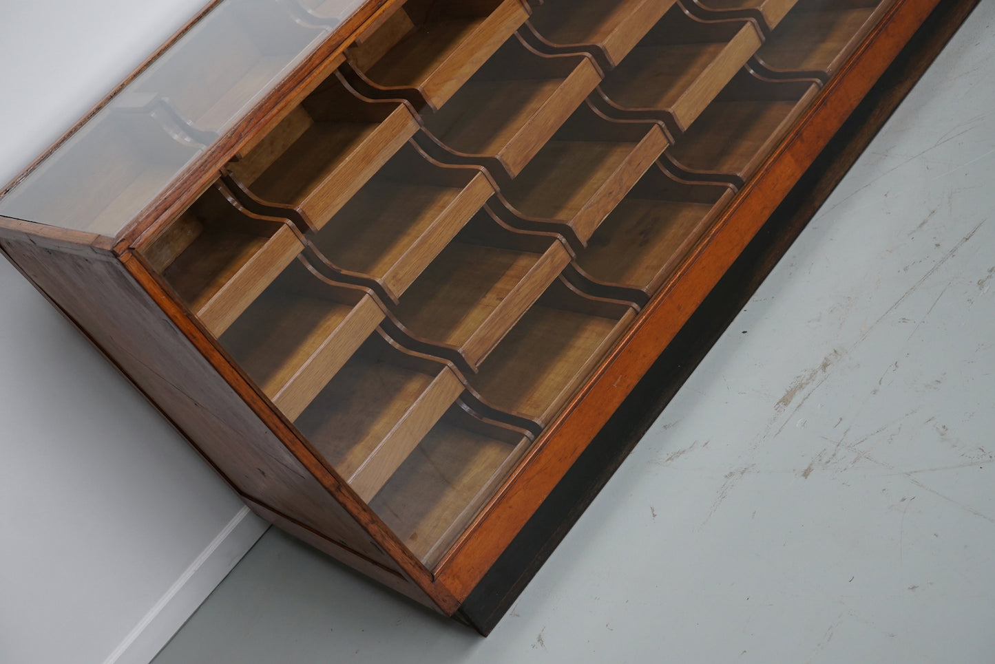 Vintage Large Dutch Oak & Glass Shop Counter Cabinet / Vitrine, Mid-Century