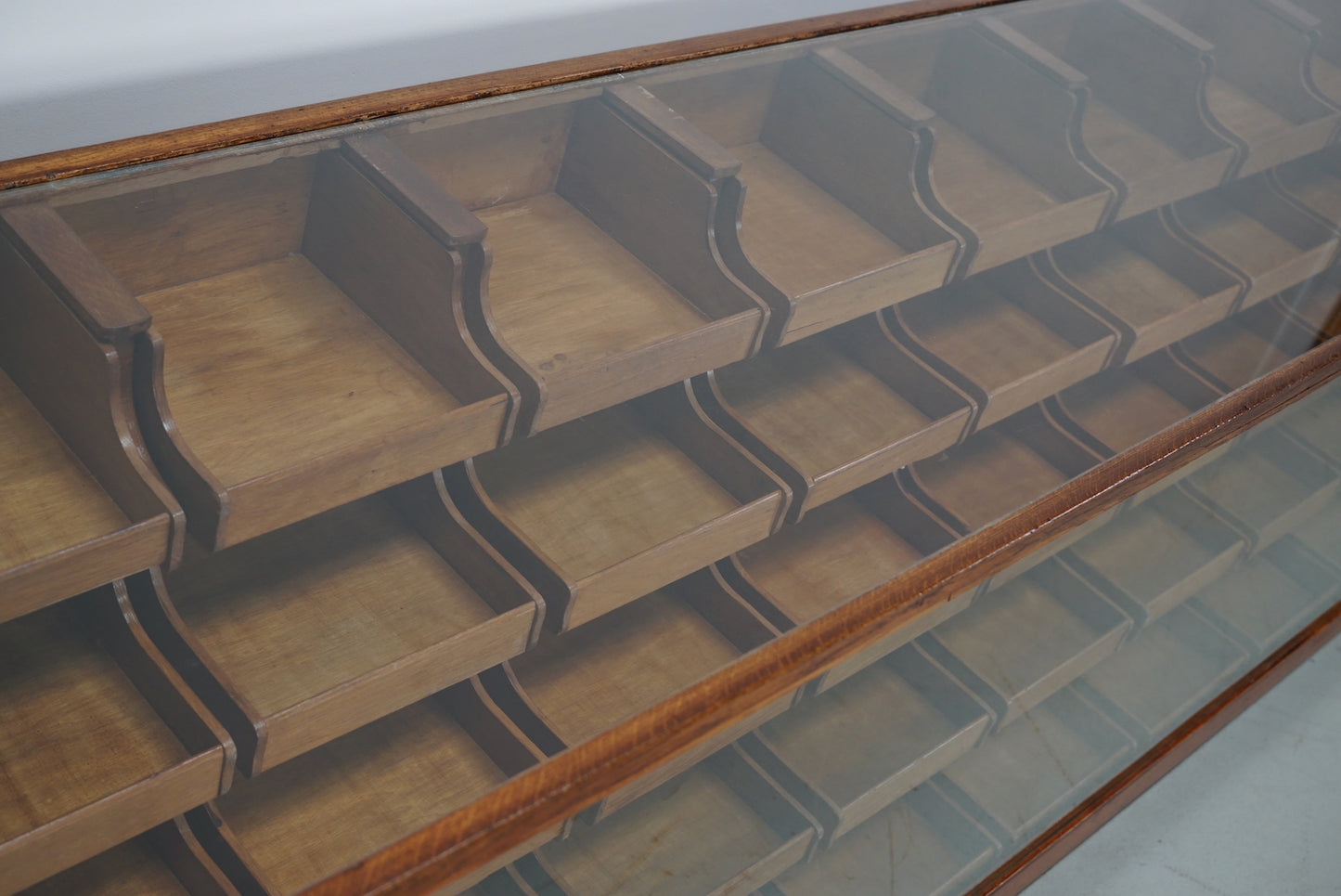 Vintage Large Dutch Oak & Glass Shop Counter Cabinet / Vitrine, Mid-Century