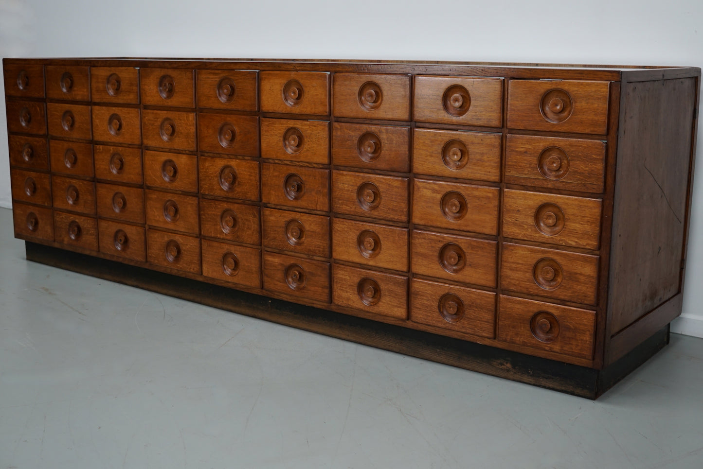 Vintage Large Dutch Oak & Glass Shop Counter Cabinet / Vitrine, Mid-Century