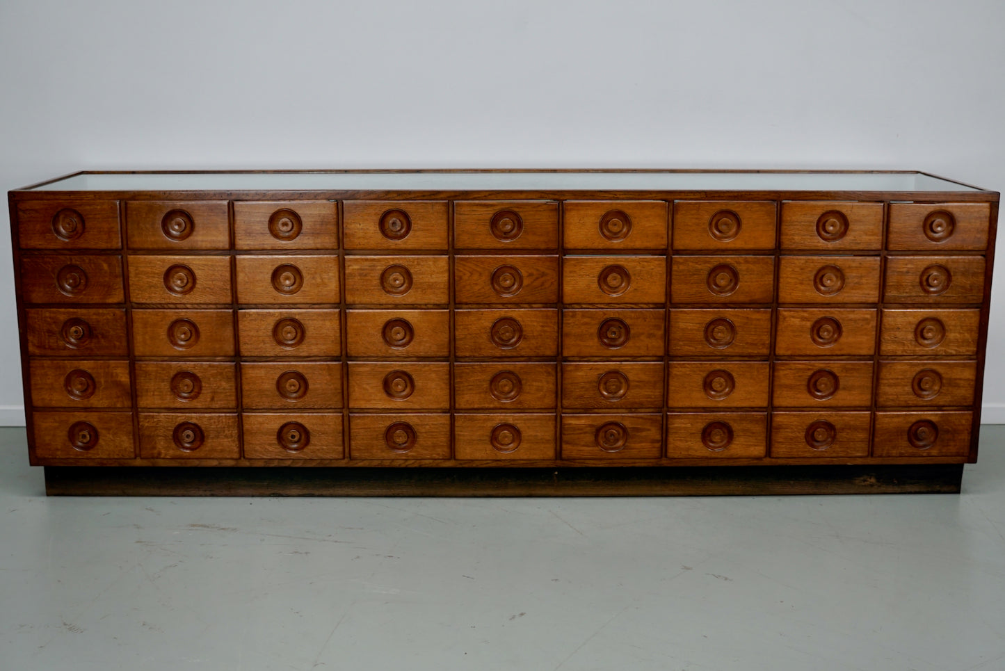 Vintage Large Dutch Oak & Glass Shop Counter Cabinet / Vitrine, Mid-Century