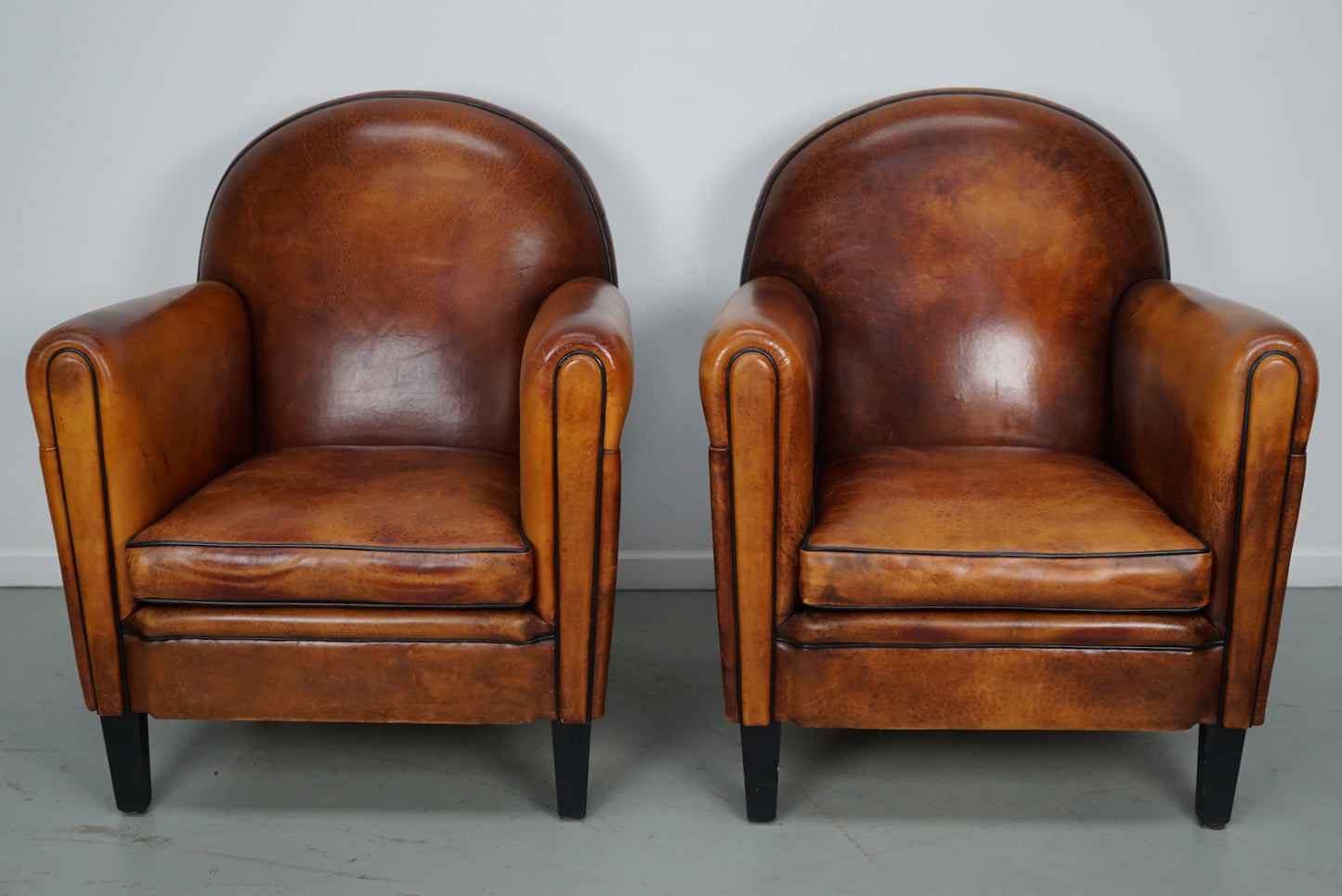 Vintage Dutch Cognac Colored Leather Club Chair, Set of 2