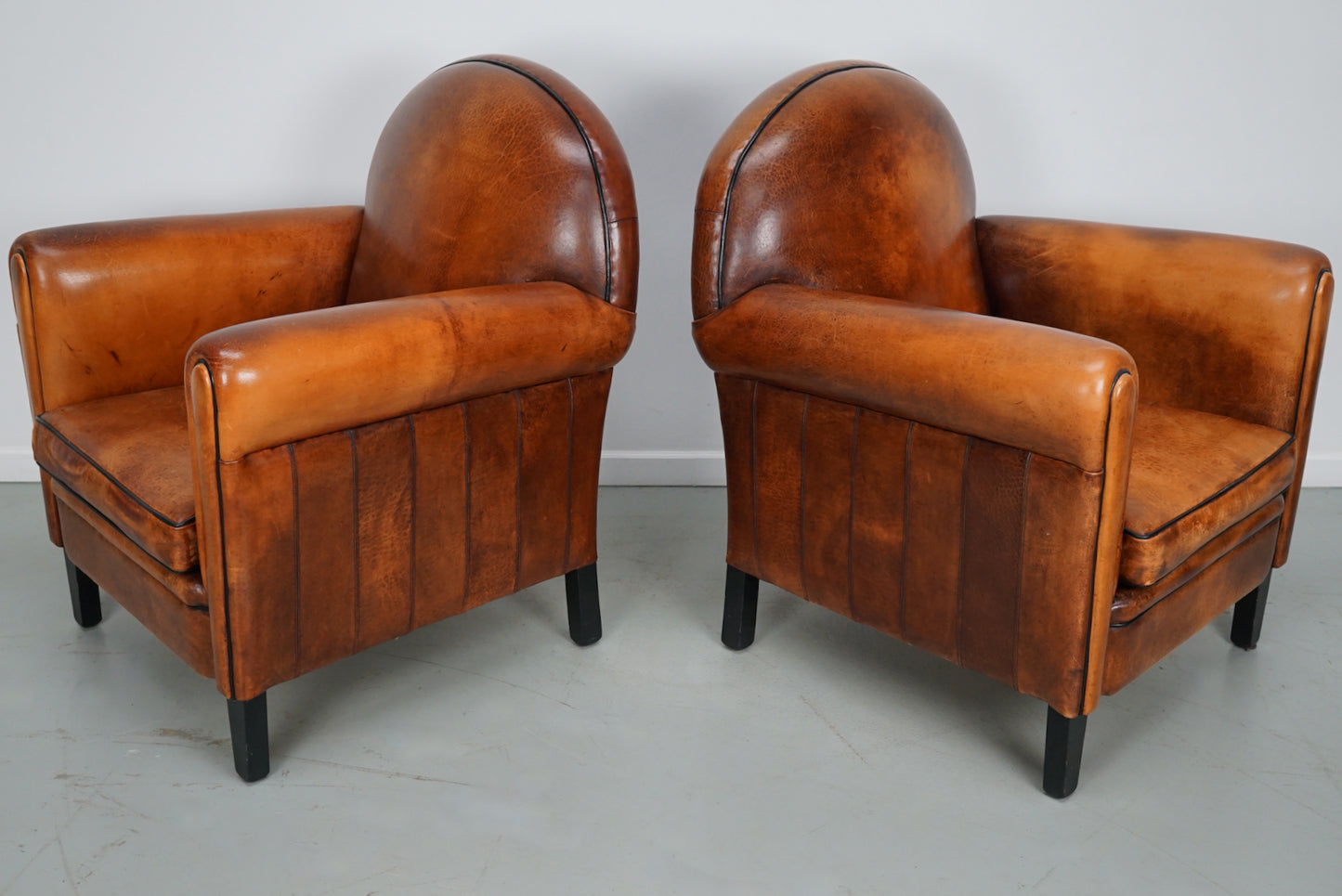Vintage Dutch Cognac Colored Leather Club Chair, Set of 2