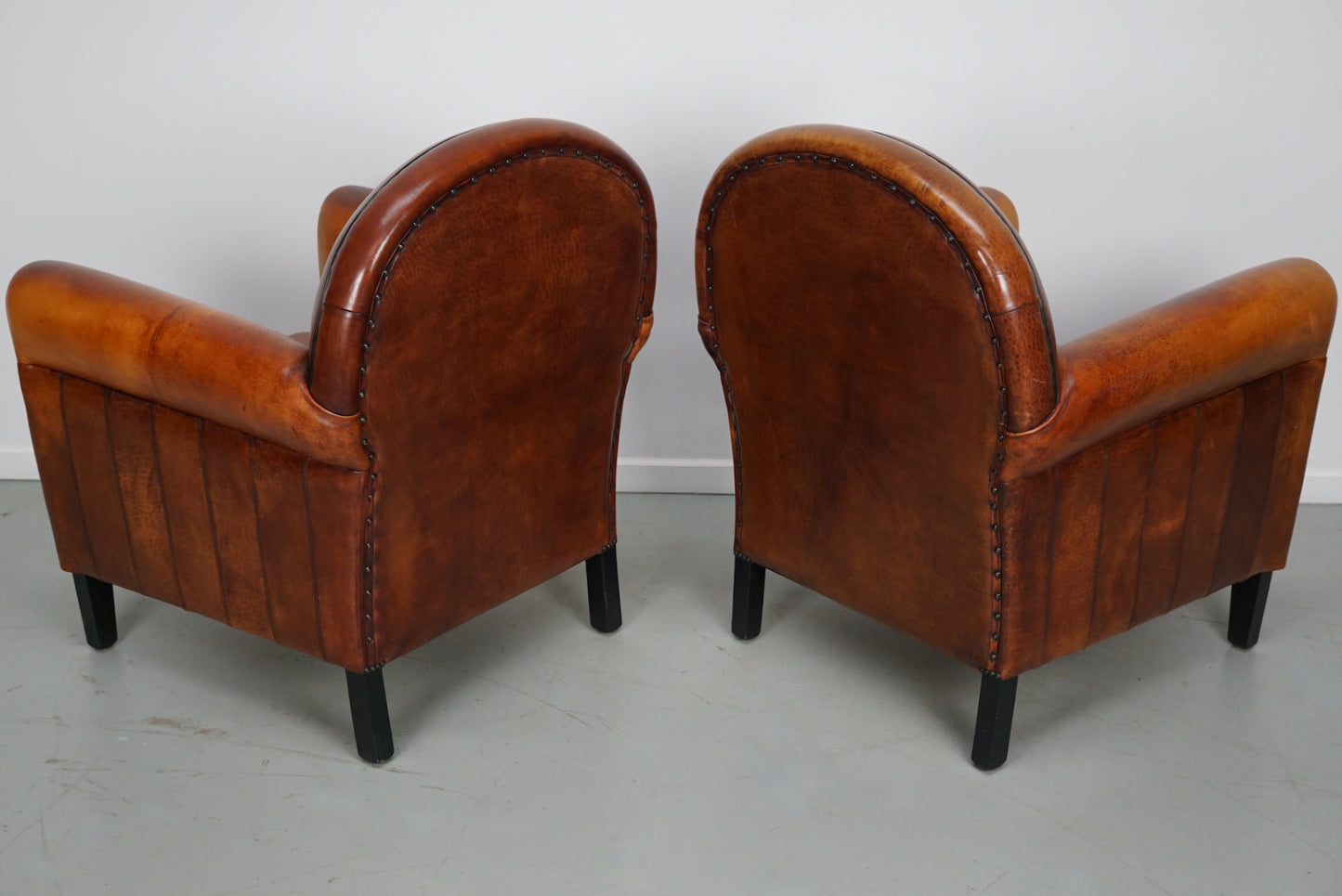 Vintage Dutch Cognac Colored Leather Club Chair, Set of 2