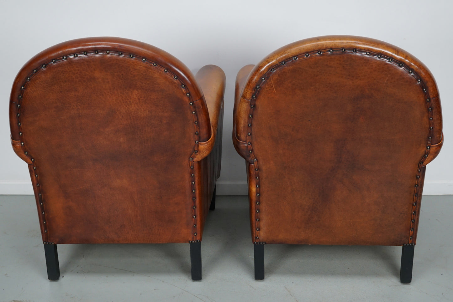 Vintage Dutch Cognac Colored Leather Club Chair, Set of 2