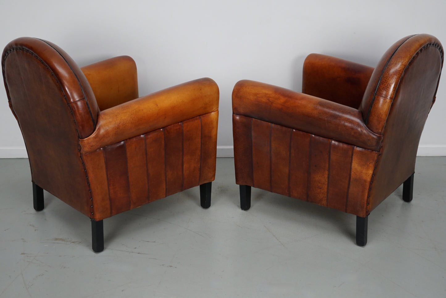 Vintage Dutch Cognac Colored Leather Club Chair, Set of 2