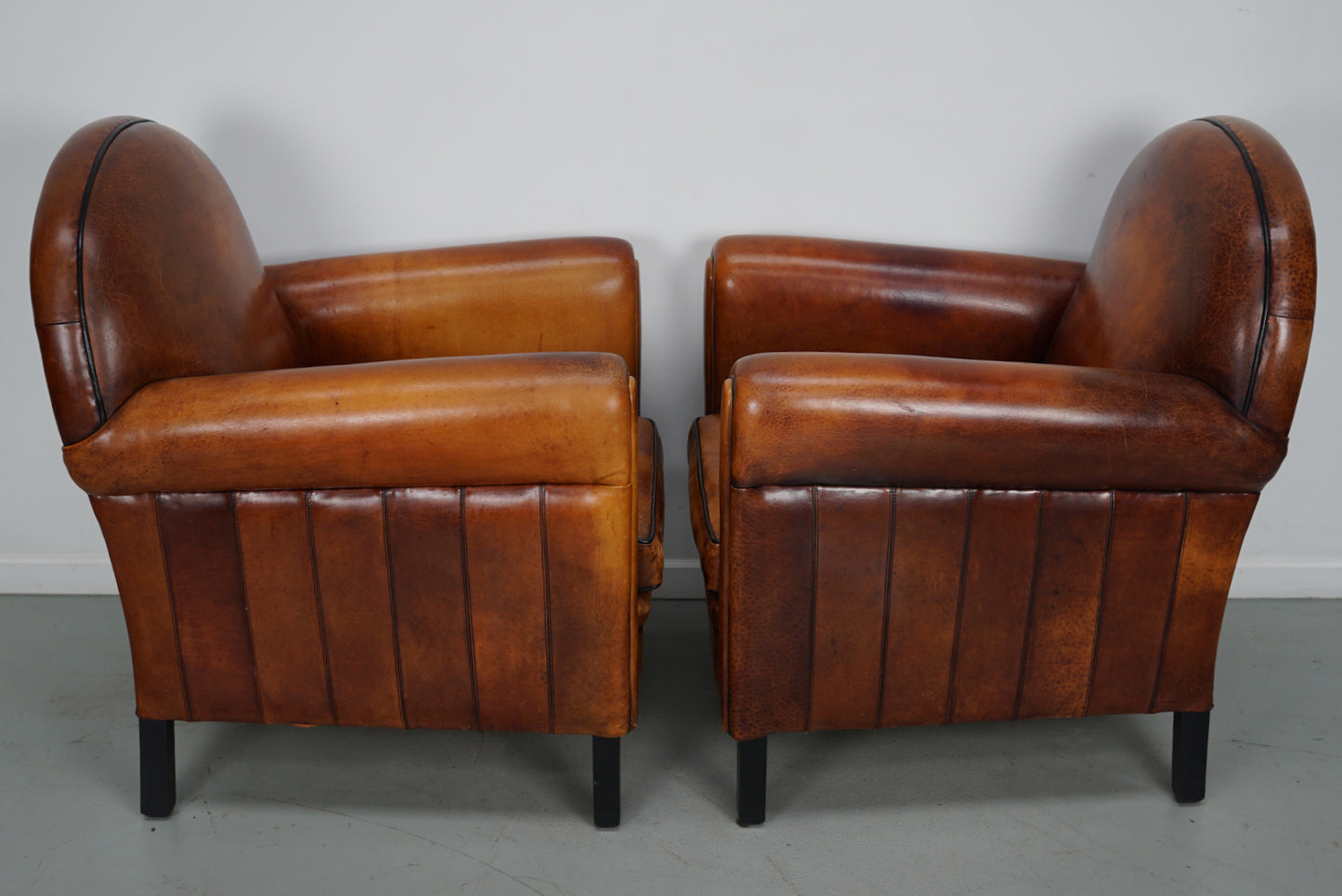 Vintage Dutch Cognac Colored Leather Club Chair, Set of 2