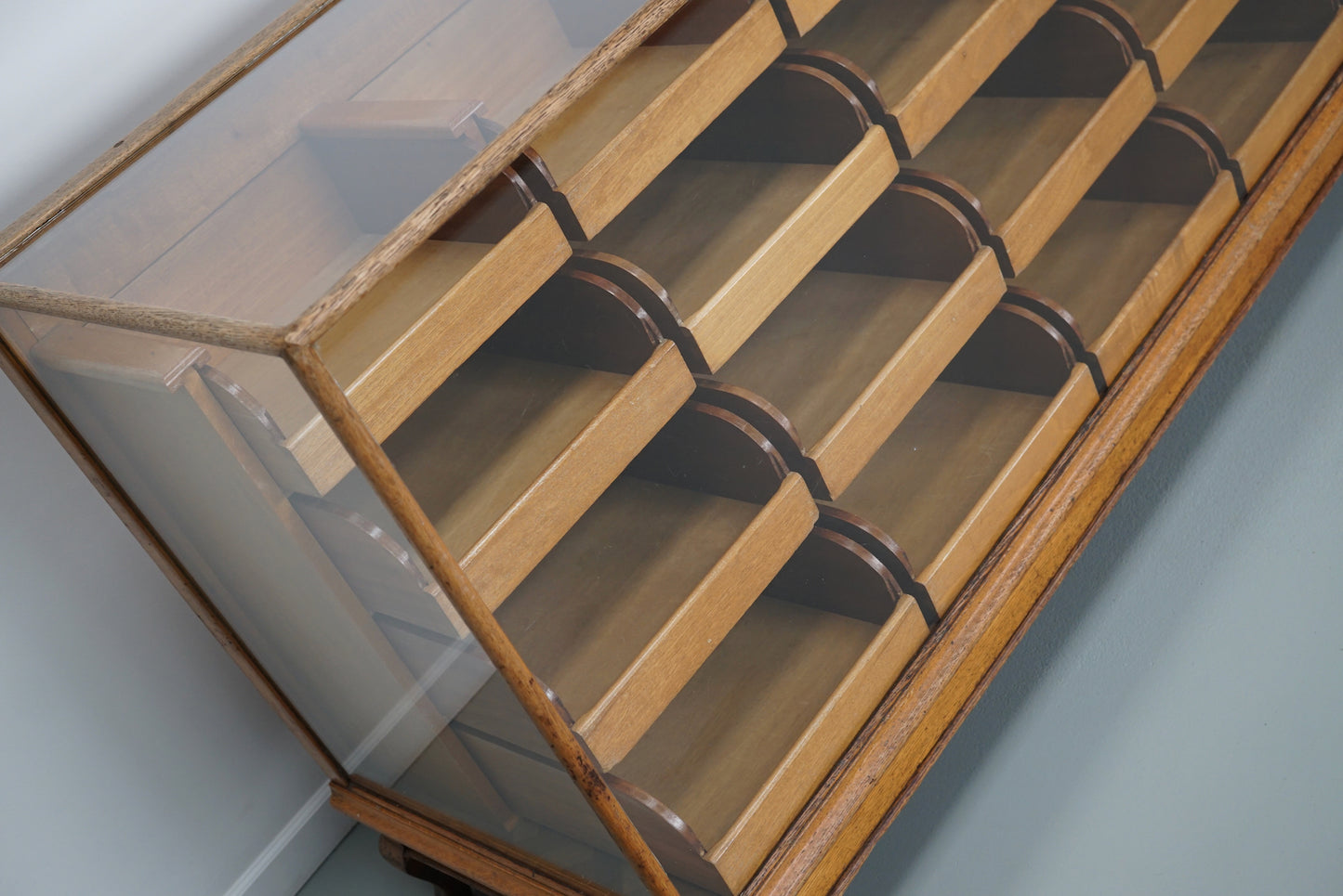 Antique Mahogany & Oak Glass Shop Counter Haberdashery Cabinet Vitrine, ca 1890