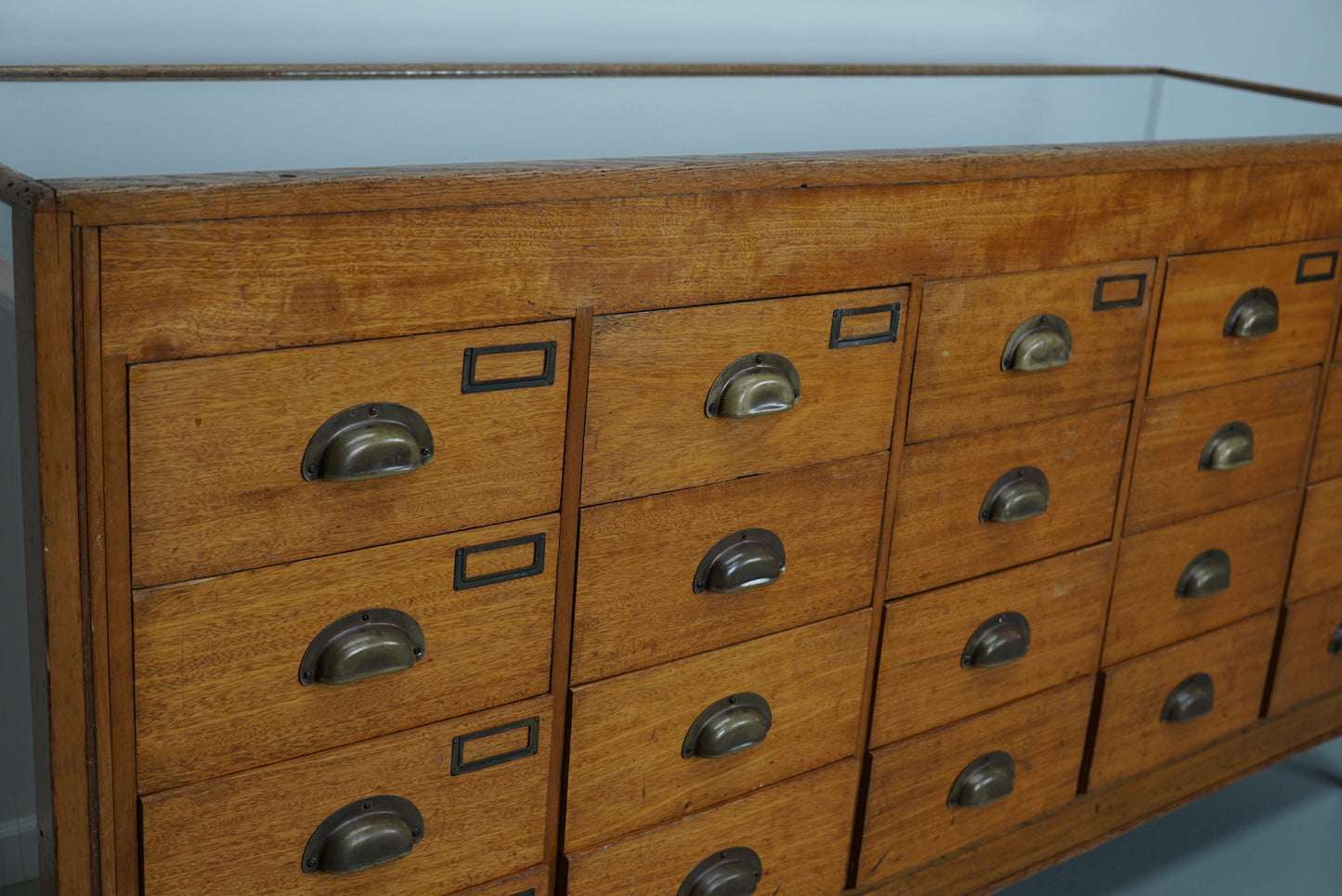 Antique Mahogany & Oak Glass Shop Counter Haberdashery Cabinet Vitrine, ca 1890
