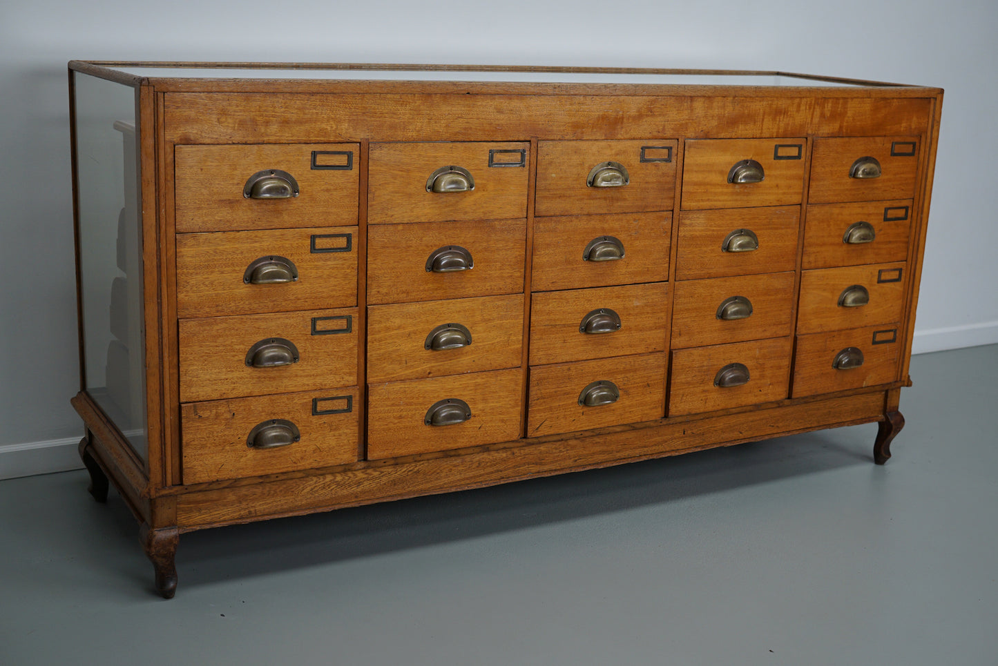 Antique Mahogany & Oak Glass Shop Counter Haberdashery Cabinet Vitrine, ca 1890