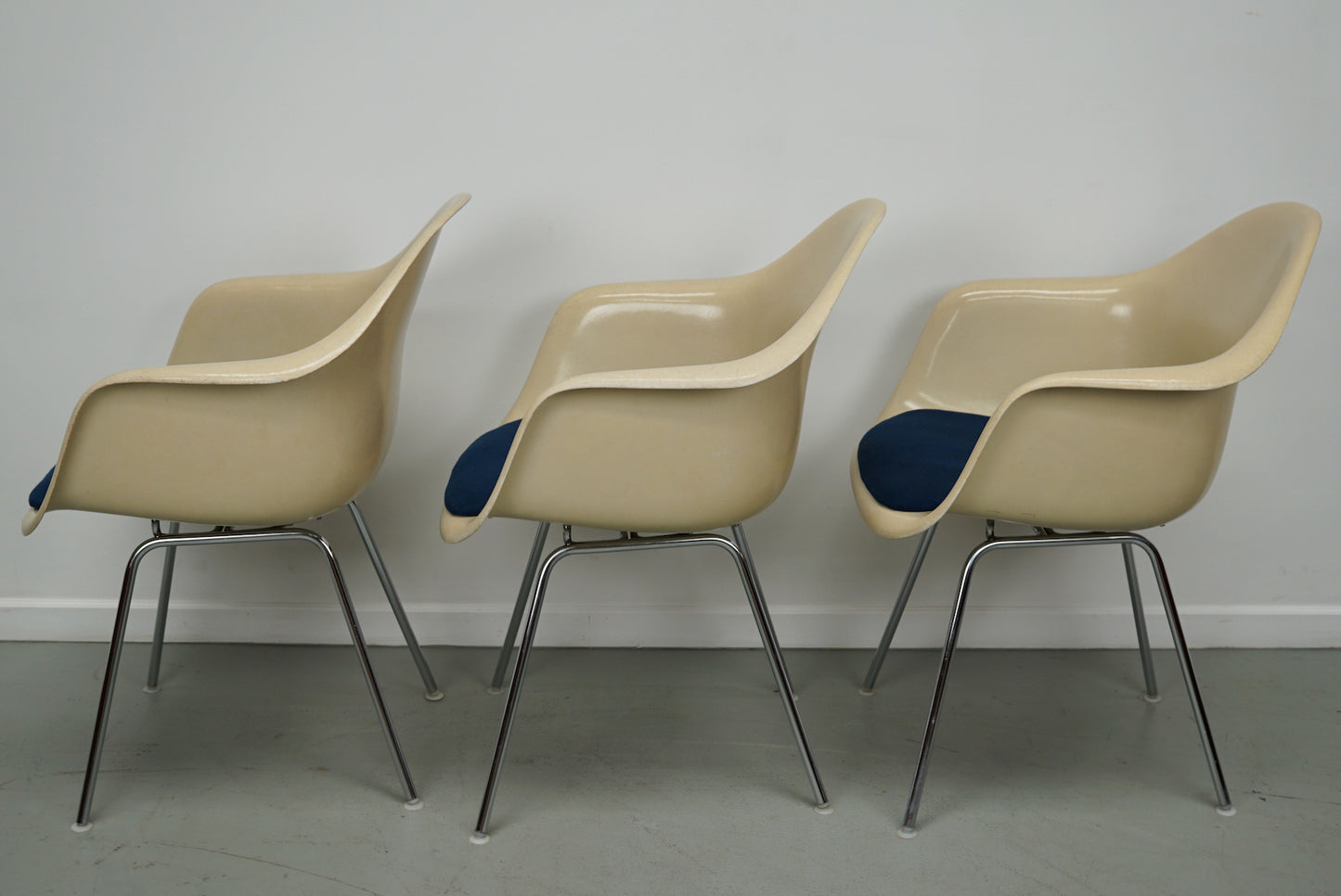 Set of Three Parchment Fiberglass DAX Armhairs Eames for Herman Miller / Vitra