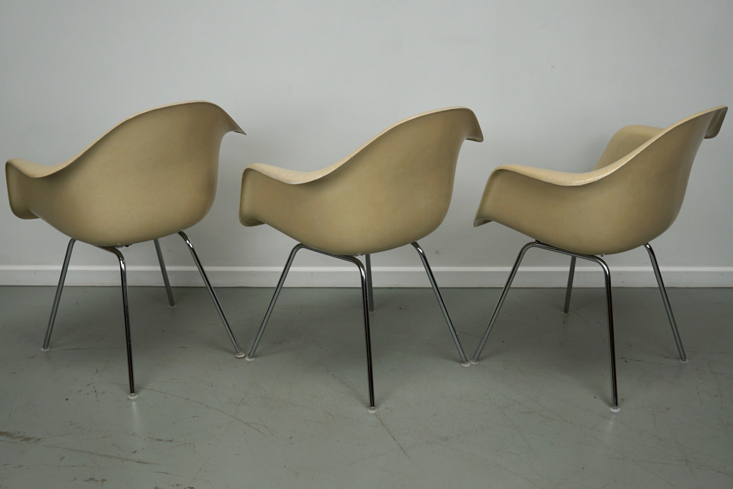 Set of Three Parchment Fiberglass DAX Armhairs Eames for Herman Miller / Vitra