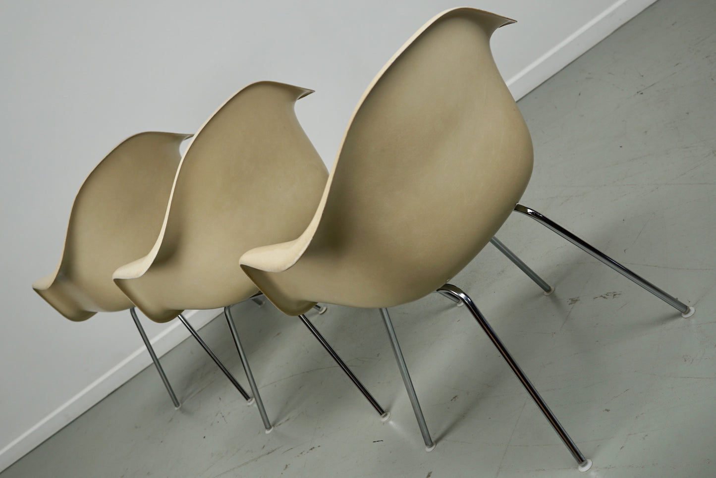Set of Three Parchment Fiberglass DAX Armhairs Eames for Herman Miller / Vitra