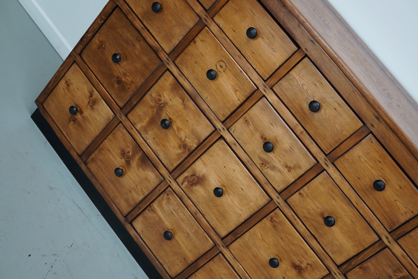 Large German Pine Industrial Apothecary / Shop Cabinet, 1950s