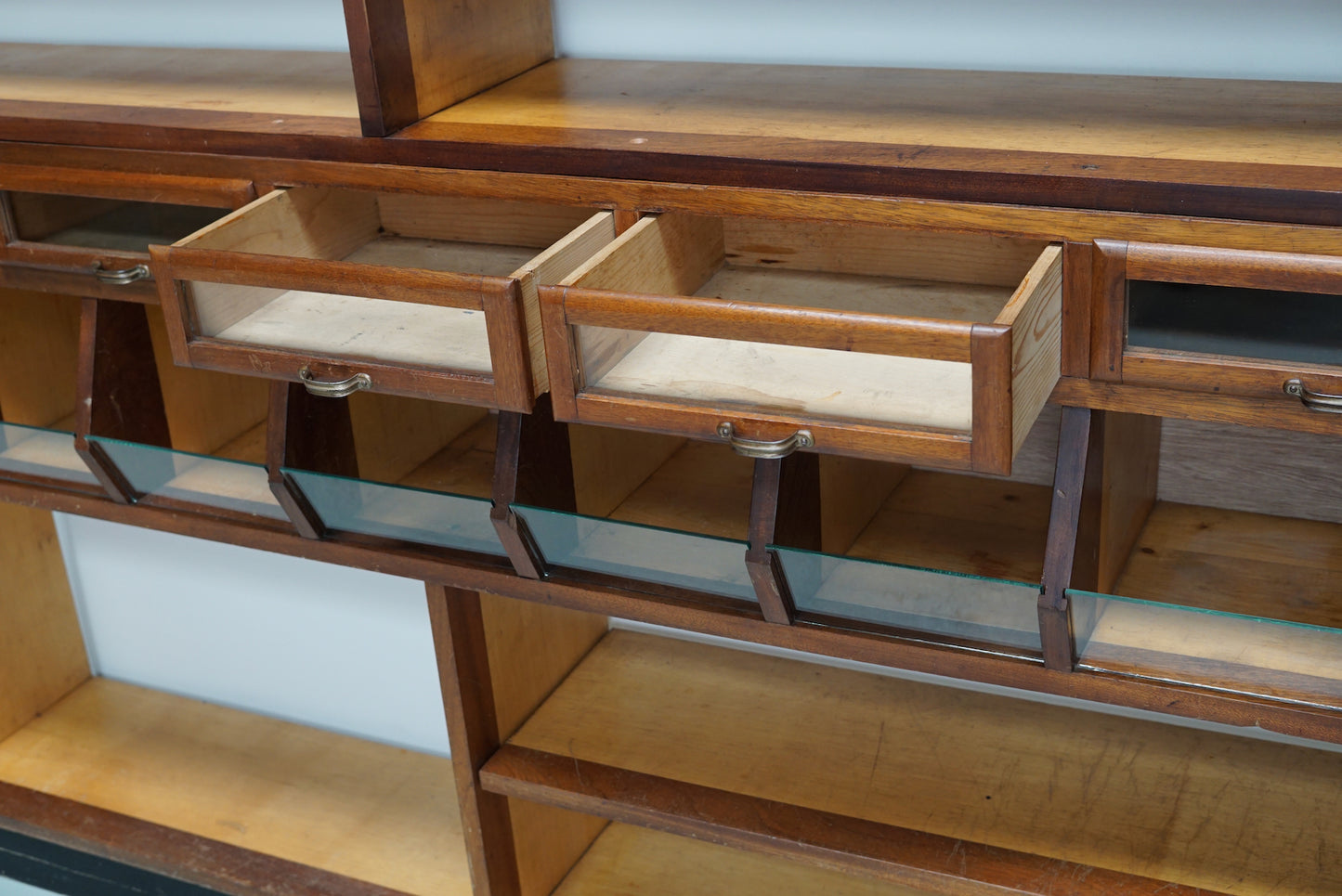 Large Dutch Mahogany and Beech Grocery Store / Haberdashery Shop Cabinet, 1950s