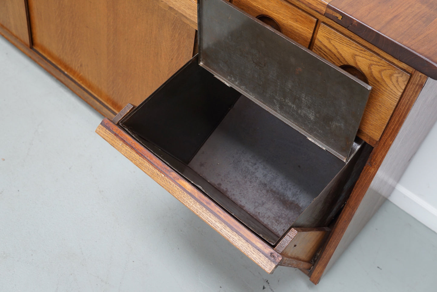 Large Dutch Industrial Oak Apothecary / Bakery Cabinet, circa 1950s