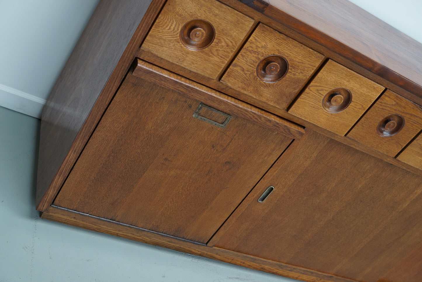 Large Dutch Industrial Oak Apothecary / Bakery Cabinet, circa 1950s
