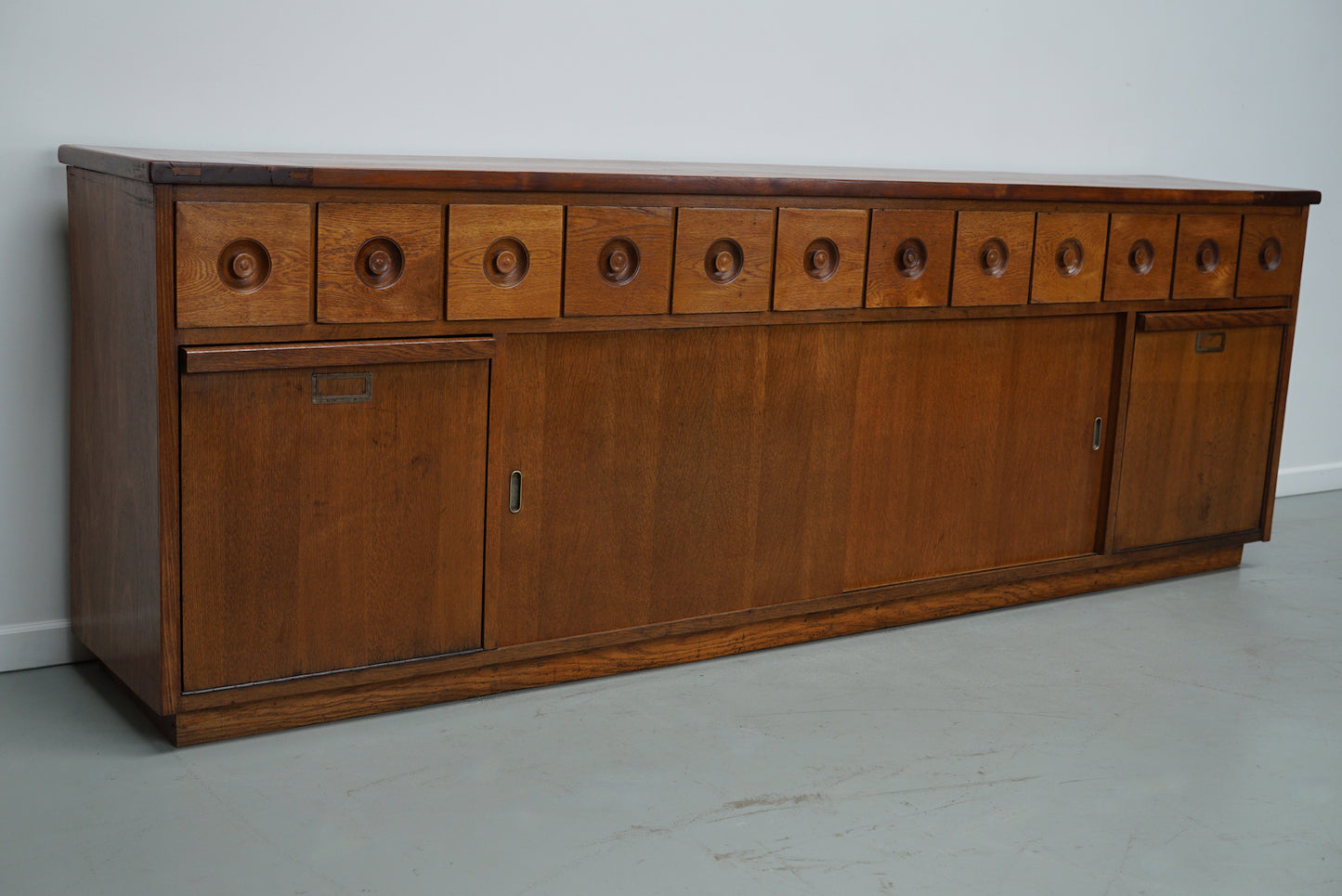Large Dutch Industrial Oak Apothecary / Bakery Cabinet, circa 1950s