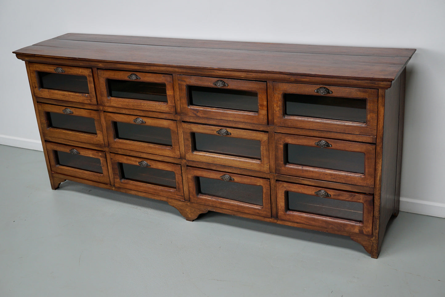 Vintage Dutch Teak Haberdashery Shop Cabinet / Vitrine