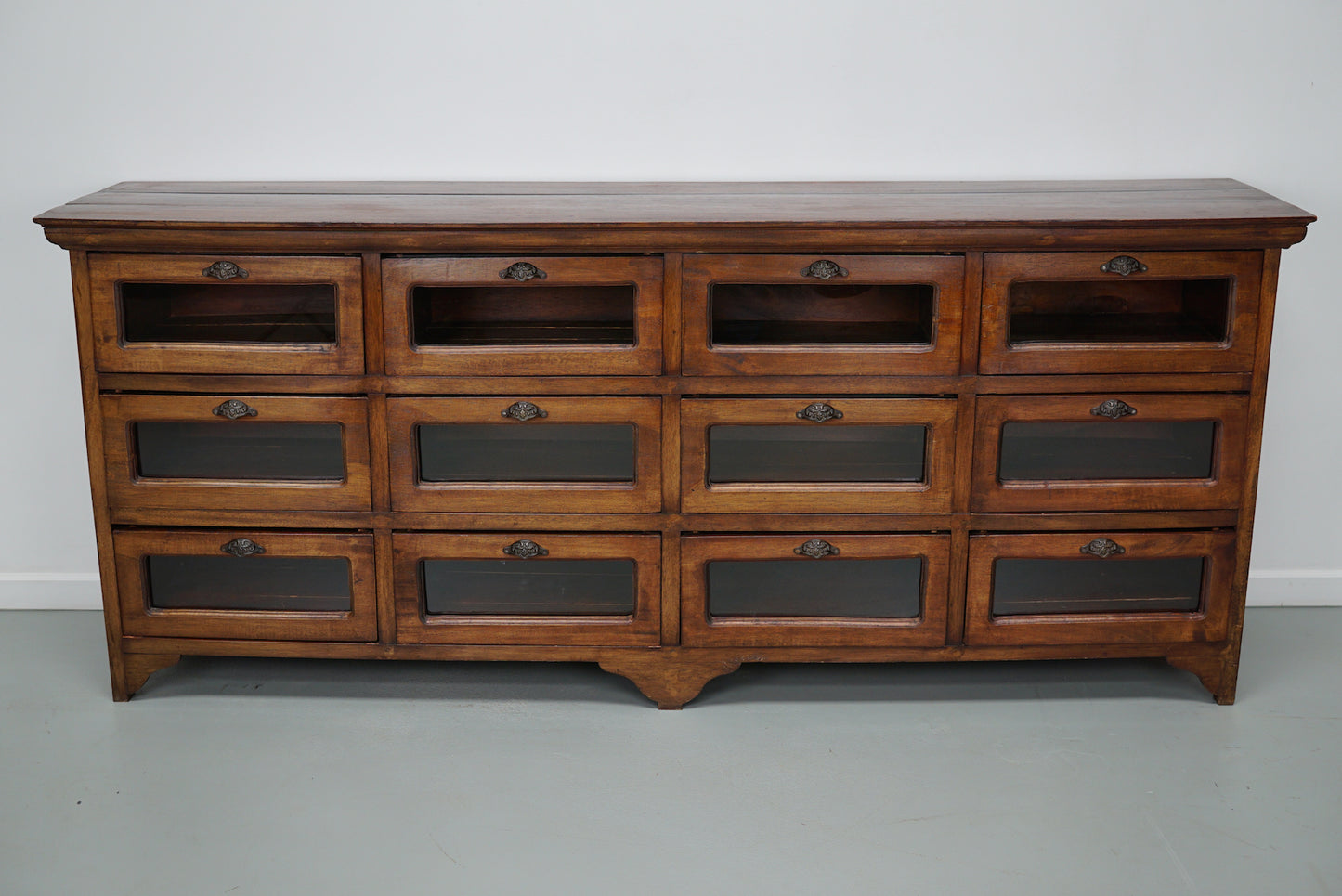 Vintage Dutch Teak Haberdashery Shop Cabinet / Vitrine