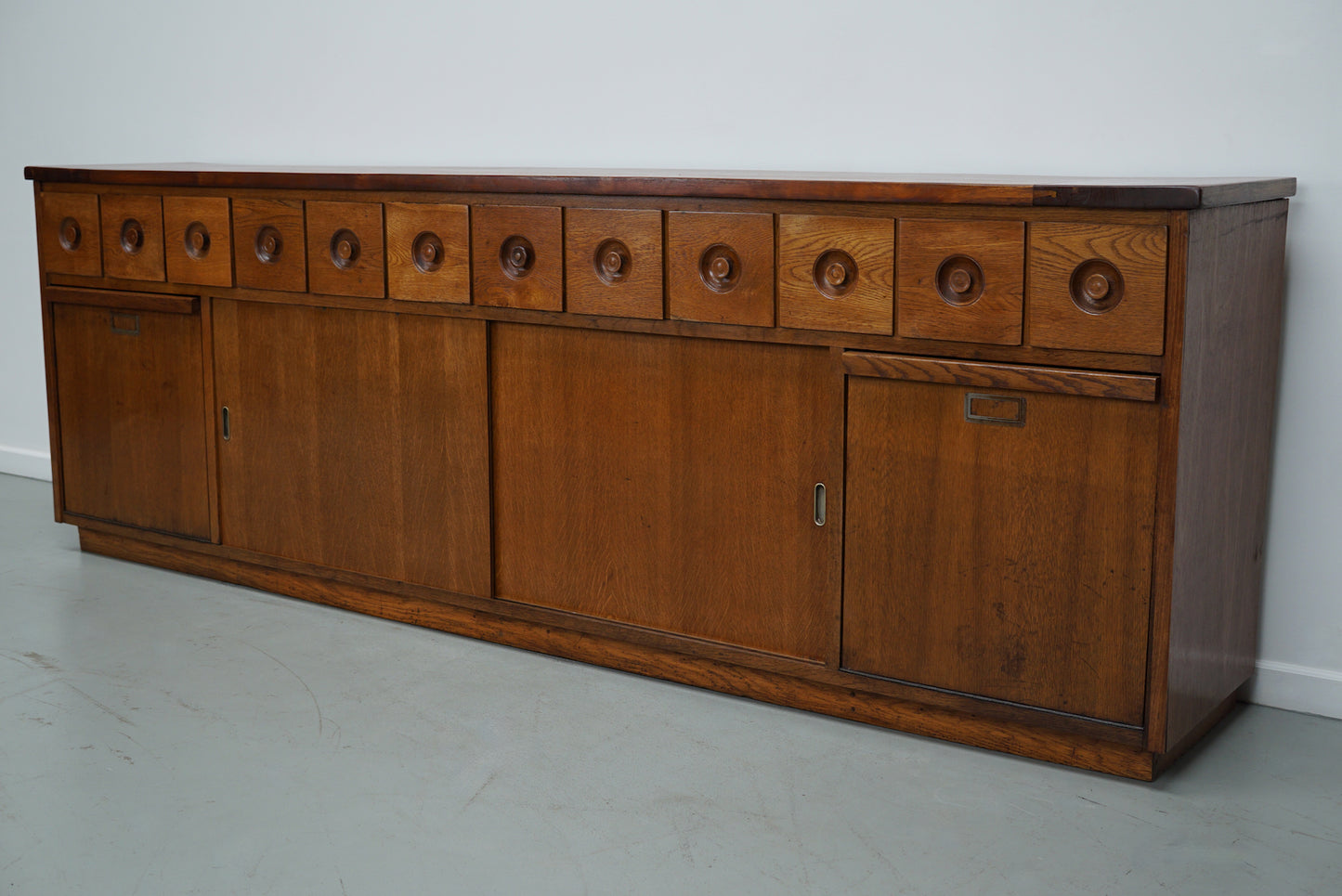 Large Dutch Industrial Oak Apothecary / Bakery Cabinet, circa 1950s